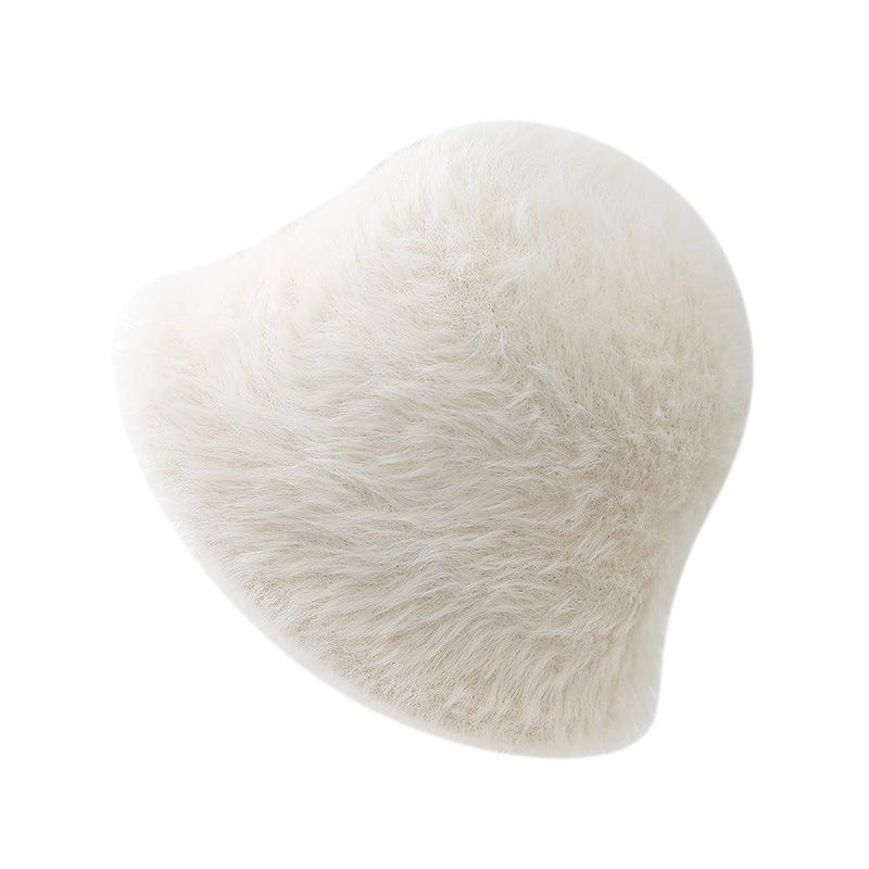 New Solid Color Plush Fisherman's Hat Children's Winter Warm Ear Protector Basin Hat Shows Small Face Versatile Bucket Hat