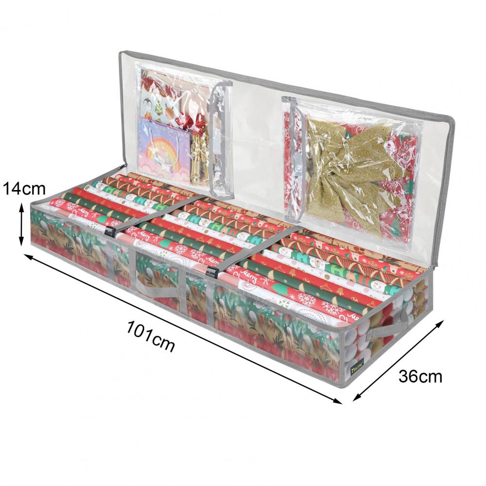 101*36*14cm Christmas Wrapping Paper Storage Bag Flexible Partitions Pockets Large Capacity Handle PE Gift Wrap Organizer Bag