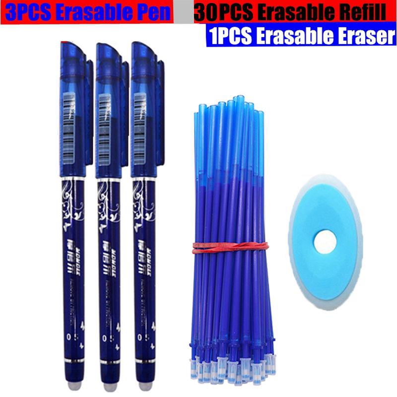 

34 шт./лот, набор стираемых ручек, моющаяся ручка, 0,5 мм, синие, черные чернила, гелевые ручки для письма, школьные канцелярские принадлежности, ручка синий