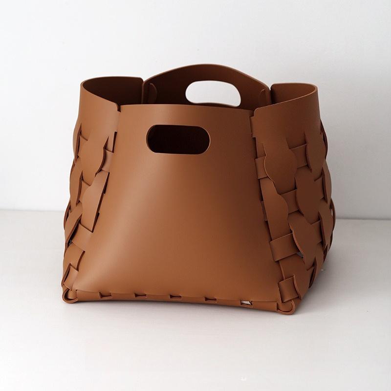 Leather Storage Baskets Handwoven Luxury Laundry Basket Large Capacity Storage Baskets Creative Minimalist Organizer Basket коричневый