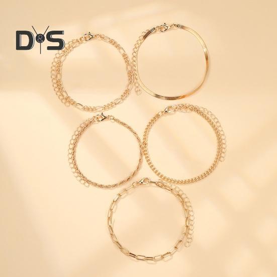 5 stk Damearmbånd Hummerklipslukking Justerbar hul kjede Ensfarget armbånd polert bohemsk stil Daglig slitasje Fest håndleddssmykker