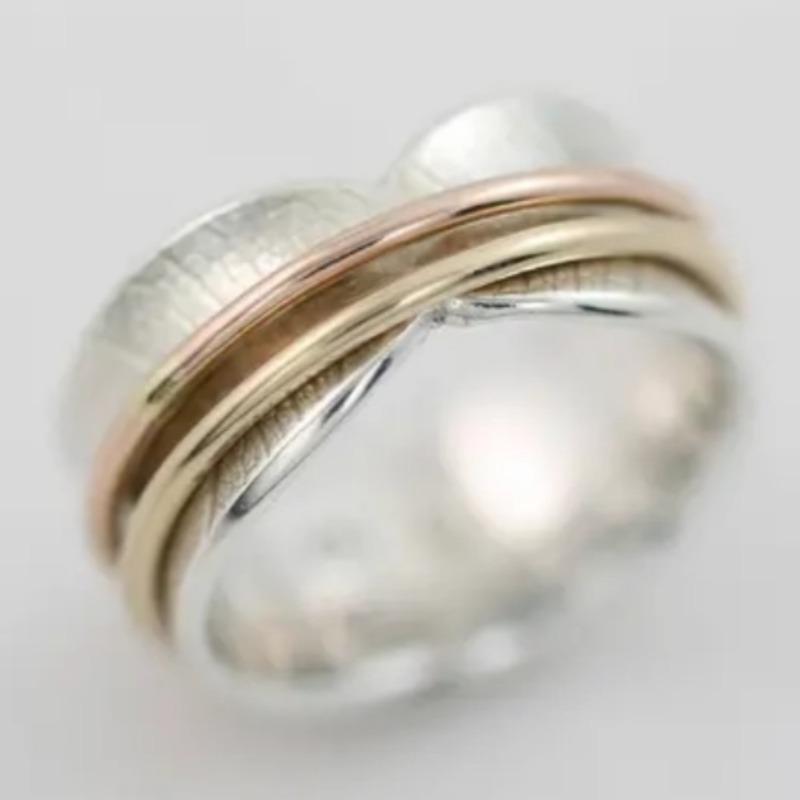 Vintage Hand Carved Wide Women's Ring Minimalist Three Color Metal Geometry Daily Wear Party Jewelry Anniversary Gift