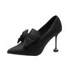 Pointed Bow High Heels Single Shoes Women's Thin Heels Korean Version 2025 Spring New Niche Deep Mouth Shoes Red Wedding Shoes