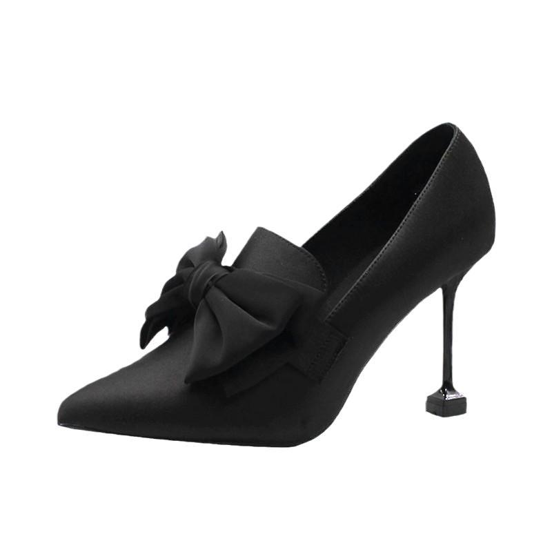 Pointed Bow High Heels Single Shoes Women's Thin Heels Korean Version 2025 Spring New Niche Deep Mouth Shoes Red Wedding Shoes