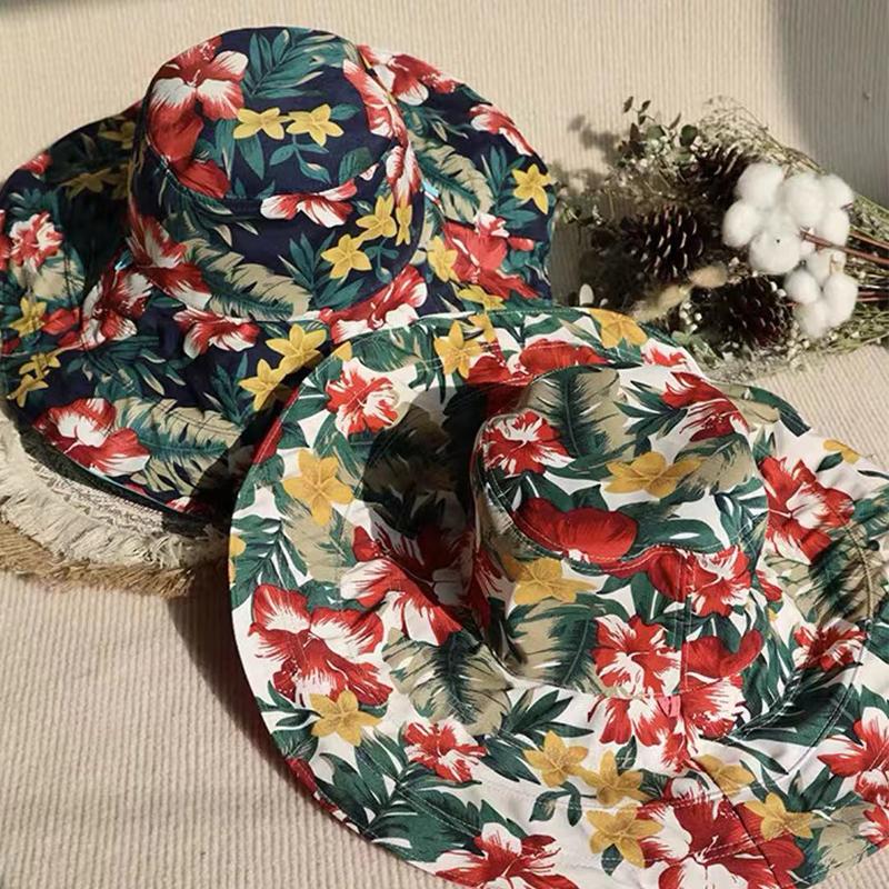 Women's Extra Wide Brim Beach Sun Hat, Summer Fashion Printed Ribbon Sun Cap, UV Protection Foldable Breathable hat