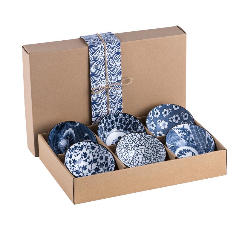 4.5 Inch Bowl, Creative Blue and White Porcelain, Ceramic Rice Bowl Set, Kitchen Tableware, Appetizer and Dessert Bowl, Gift Box
