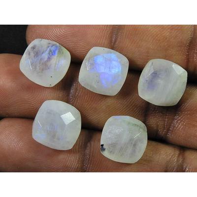 12X12MM Natural Rainbow Moonstone Briolite Square Cut Gemstone 5 Pcs Lot RML-920