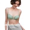 New Spring Peach Blossom French Low-Collar Bra, Holiday Beautiful Back Underwear for Women, Light Blue Low-Collar Style M
