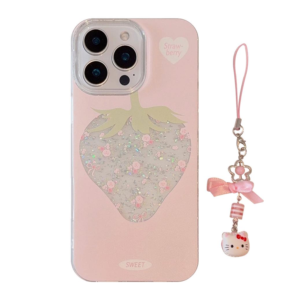 Strawberry Pulverized Flowers Suitable for Apple 17promax Mobile Phone Case 15 Fresh Sweet Iphone14 Glitter Powder 11 Pendant