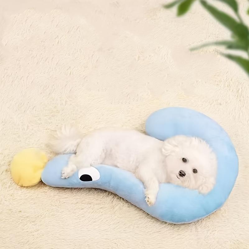 

Милый плед-лежанка для питомца со знаком вопроса, мягкий, машинная стирка, уютный дизайн с подушкой для шеи, для кошек и собак, все сезоны M синий