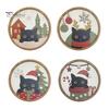 Modern Home Art Christmas Black Cat Wall Decor, Layered Wooden Hanging Sign, Round 2D Entryway Decor Flat Decoration for Living Room Bedroom And Hall