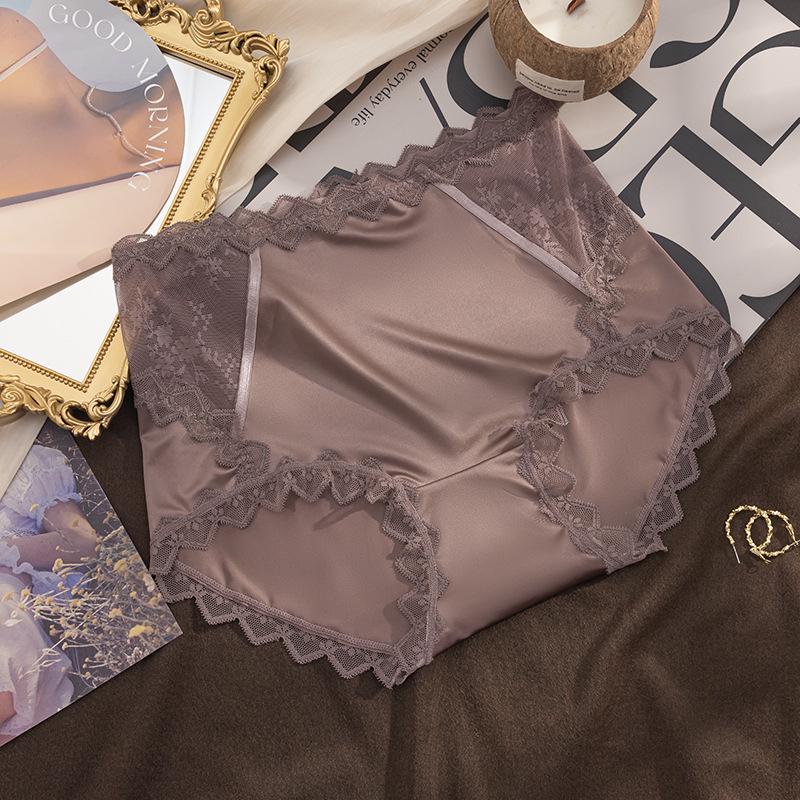 Women's Plus Size High-Waisted Satin Lace Panties - Sexy, Breathable, and Comfortable with Pure Cotton Crotch