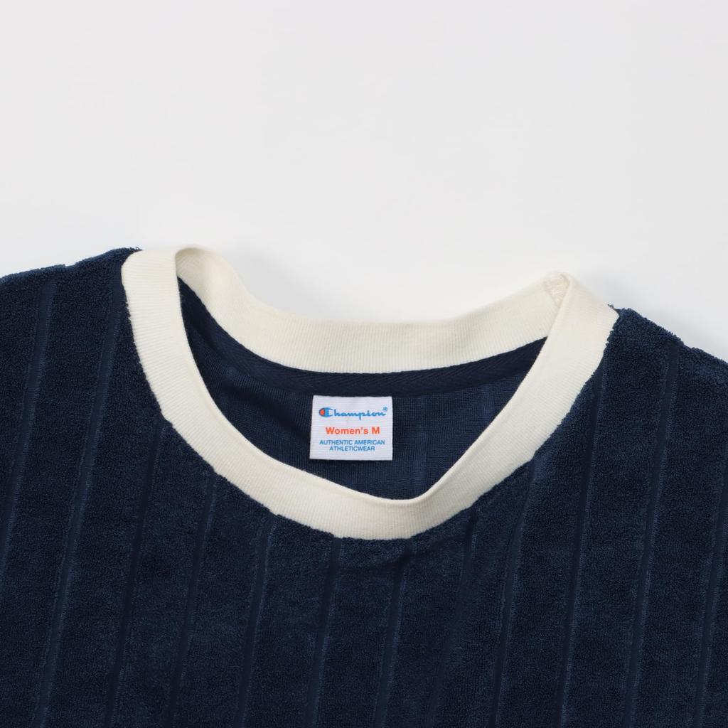 Tričko s krátkým rukávem, kulatým výstřihem, žebrovanou výšivkou a grafickým potiskem, krátký rukáv, ležérní, tmavě modré [Champion], dámské CW-Z309