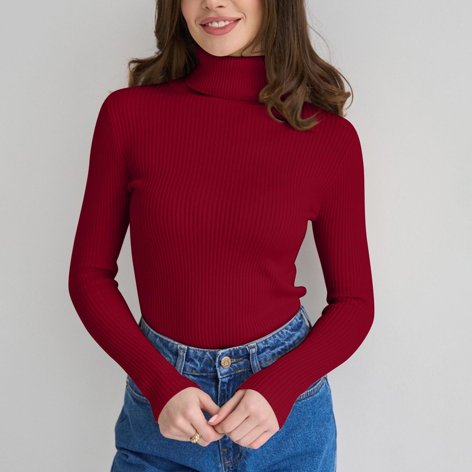 

Женский однотонный свитер с высоким воротом и длинными рукавами, пуловер, вязаная верхняя футболка с подкладкой One Size винный