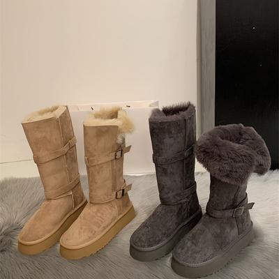 Fleece Thickened Warm Snow Boots Women's Winter Fluffy Northeast Snow Cotton Shoes Medium Tube Fluffy Boots