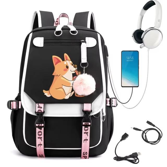 Schattig Cartoon Patroon Corgi Rugzak Bedrukte Schooltas Midden- en Brugklasleerlingen Rugzak met Hoge Capaciteit Reistas