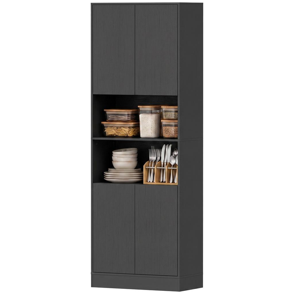 170 cm Tall Kitchen Cupboard Soft-Close Hinges Black Wood Effect