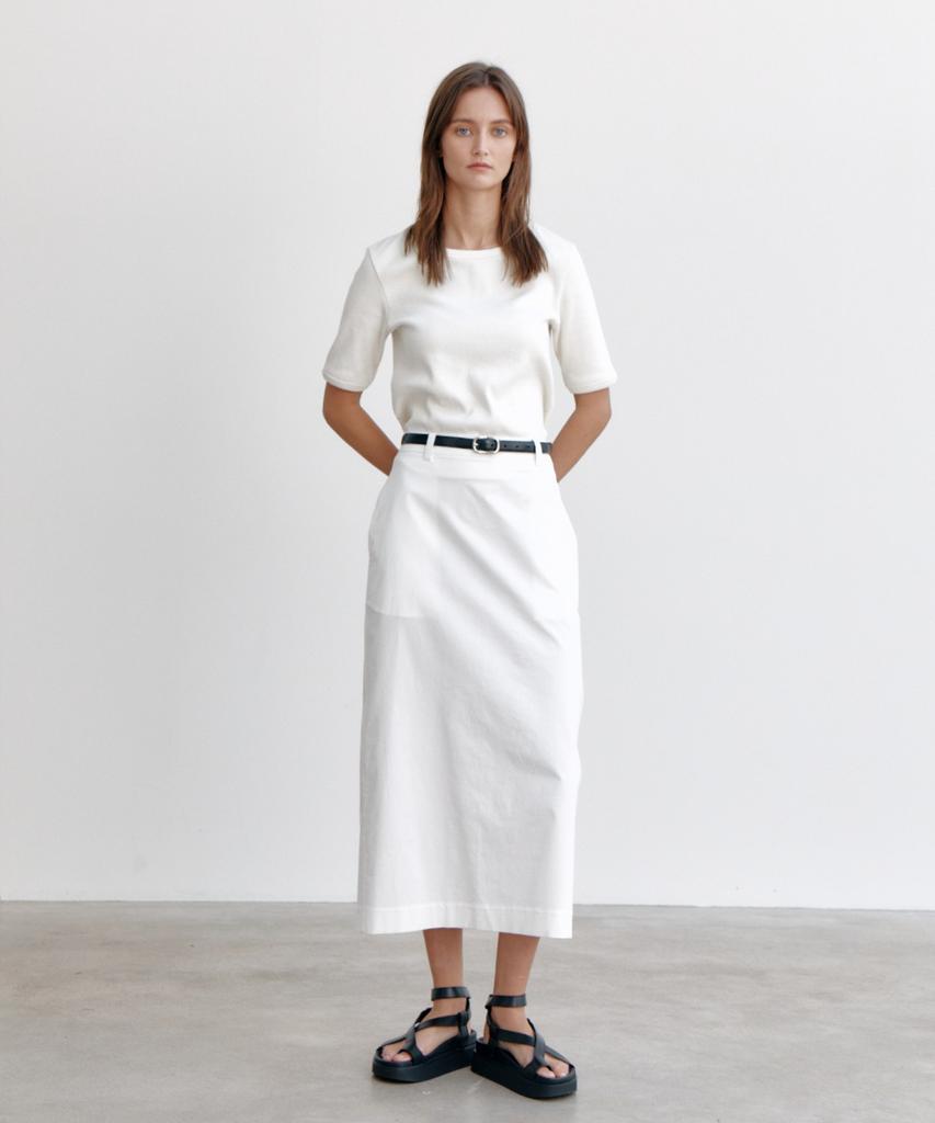 Okuka Straight Cotton Skirt, White
