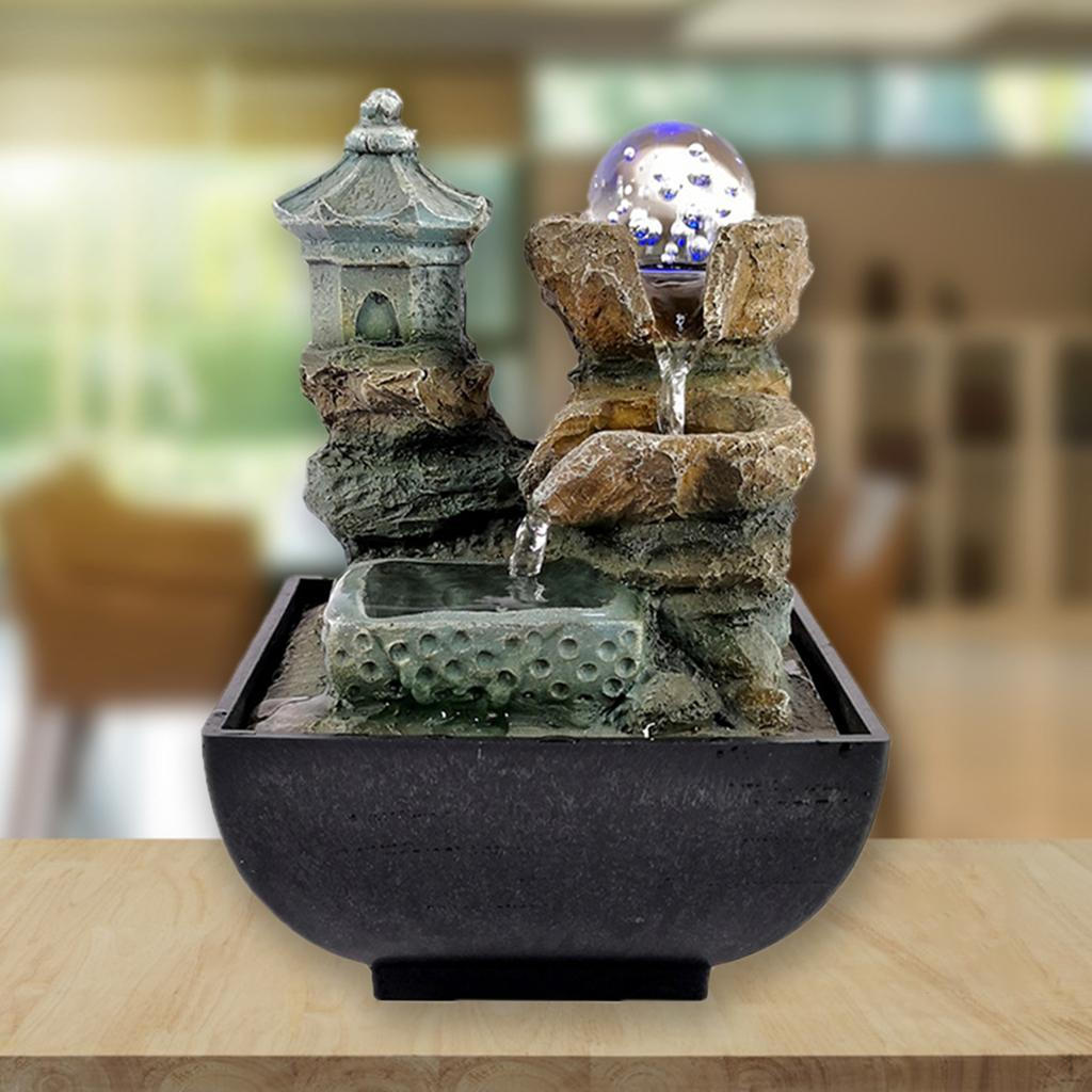 Water Fountain With LED Lights Desktop Home Decor Ornament Style 1