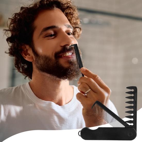 Folding 2 in 1 Hair Comb for Men Fluffy Texture Styling Comb Voluminous Wide Toothed Pocket Comb for Travel Everyday Hair Beard Mustache Grooming