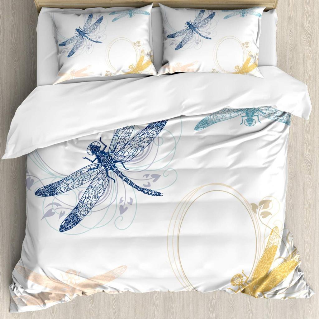 Bohemian Dragonfly Quilt Cover Set Soft Comfortable Bedding Duvet Cover Three-Piece Set