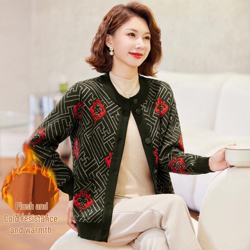 Women s Fleece-Lined Round Neck Cardigan 4XL