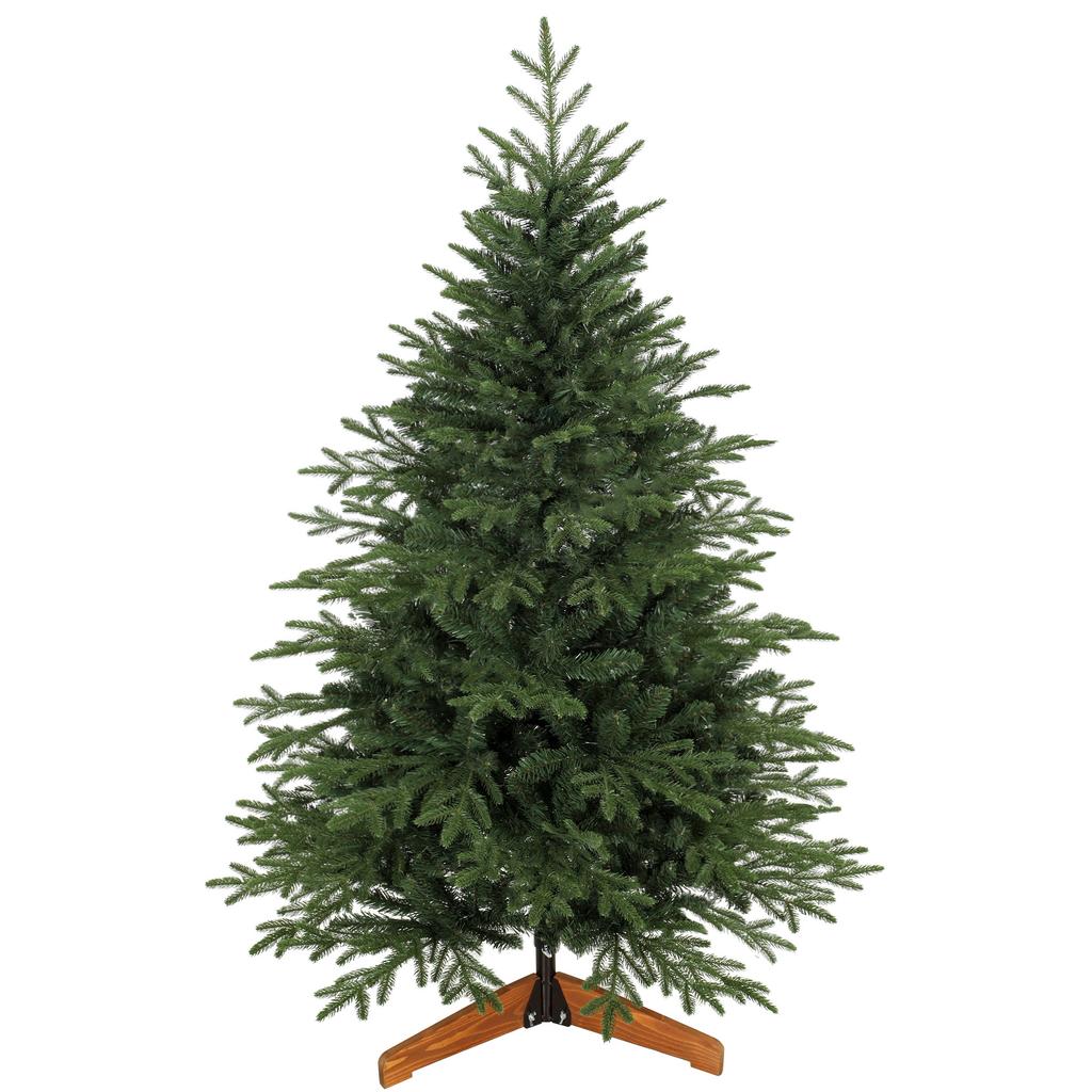 150cm Artificial Christmas Tree Full Hinged Xmas Tree Solid Pine Wood Stand, Green