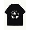 White Oversized T-Shirt With Soccer Ball And Cursive Text Print For Casual Wear