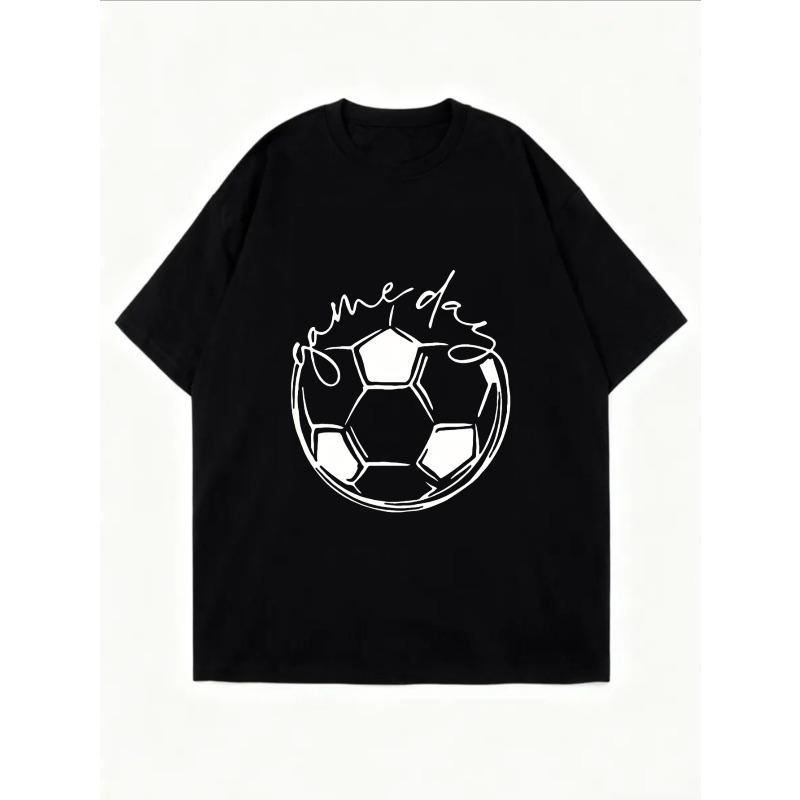 White Oversized T-Shirt With Soccer Ball And Cursive Text Print For Casual Wear