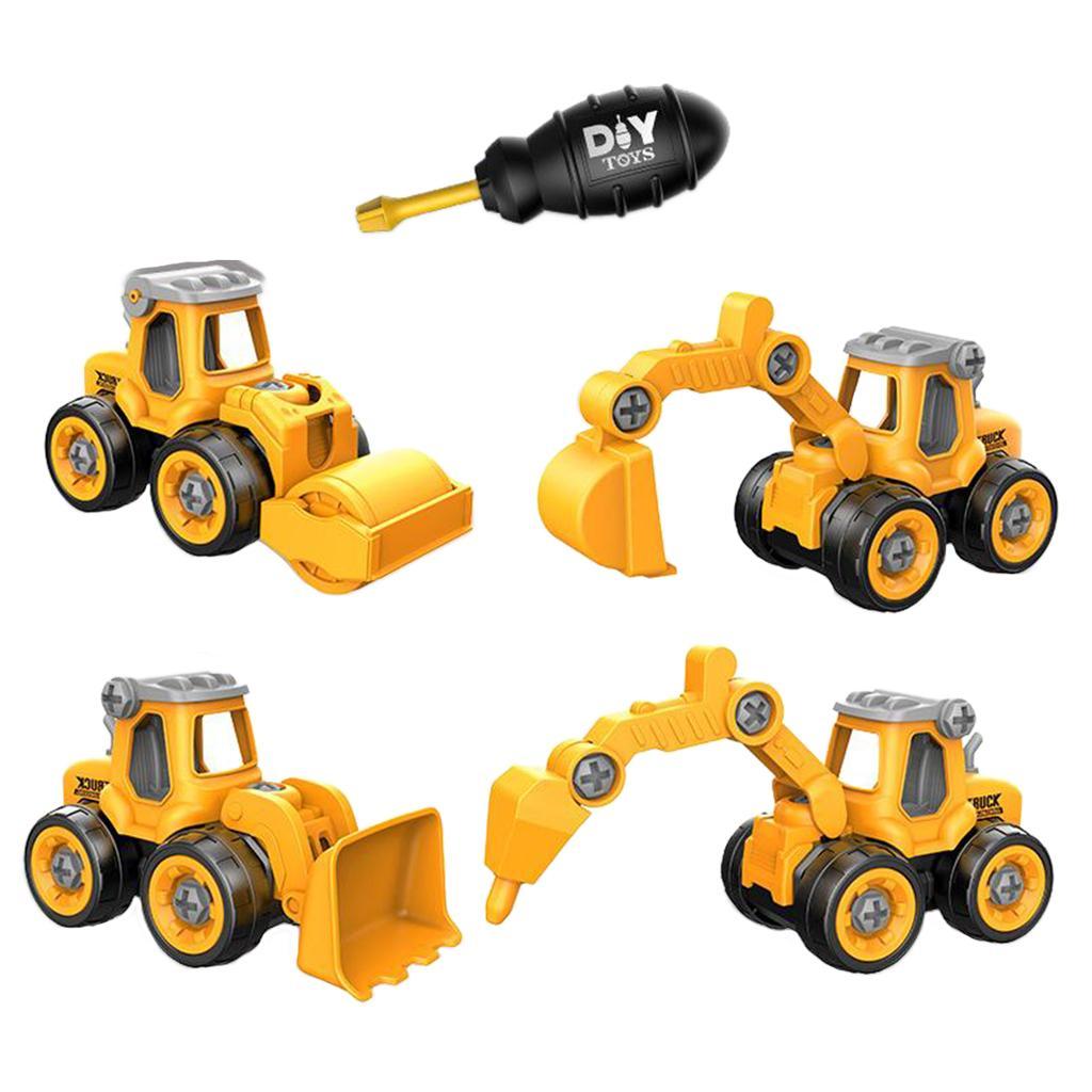 

4x Take Apart Toys with Electric Drill DIY Engineering Building Toy Friction Powered Car Bulldozer Dump Truck Excavator Toys жёлтый