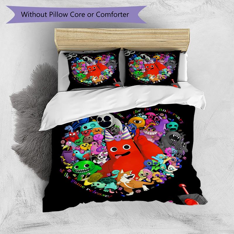 3pcs Duvet Cover Set (1*Duvet Cover + 2*Pillowcase, Without Core), Game Rainbow Friends Print Bedding Set, Bedroom Decor, All‑Season, Birthday Gift