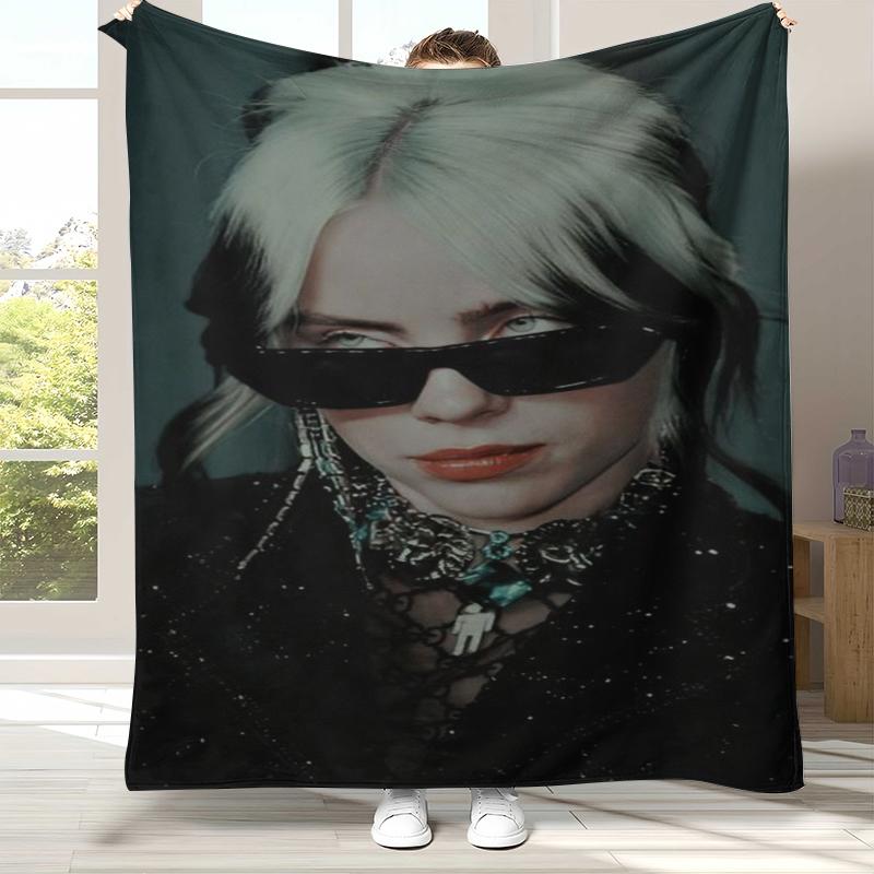 Moodne Billie Eilish Laulja Täht Flanellitekk, Ülipehme Soe Plüüs-visketekk Kodu Magamistoa Voodi Diivani Katteks Kontorisse Telkimiseks