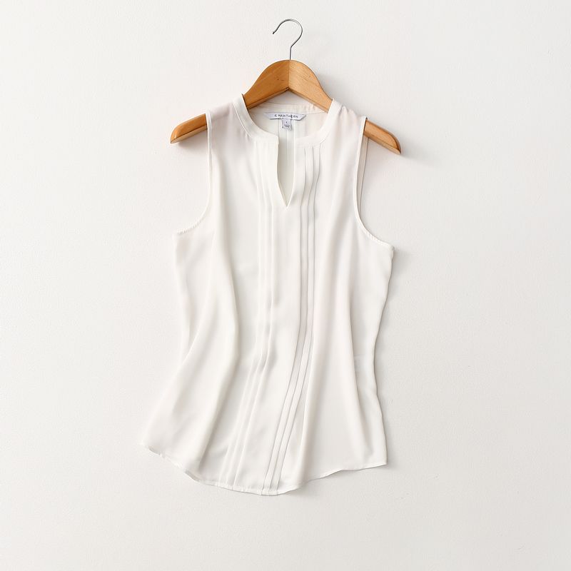 Export Export Elegant V Neck Minimalist Thin Sleeveless Chiffon Shirt Summer Loose Organ Ruched Chiffon Vest