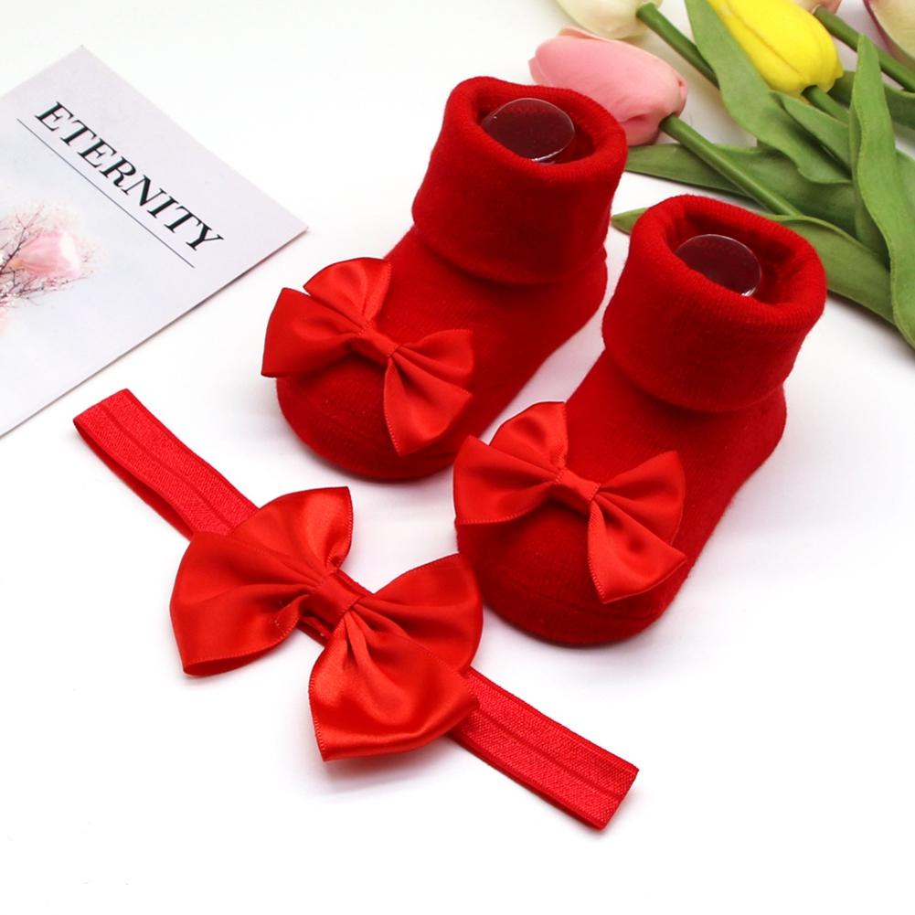 Girls Headband + Socks Set 0-12 Months Cute Toddler Princess Socks Autumn Infant Bow-knot Socks