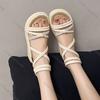 Fashion Comemore Summer New Fashion Rhinestone Flat Bottom Sandals Roman Style Cove Heel Outdoor Sandales Casual Cross Strap Women Shoes