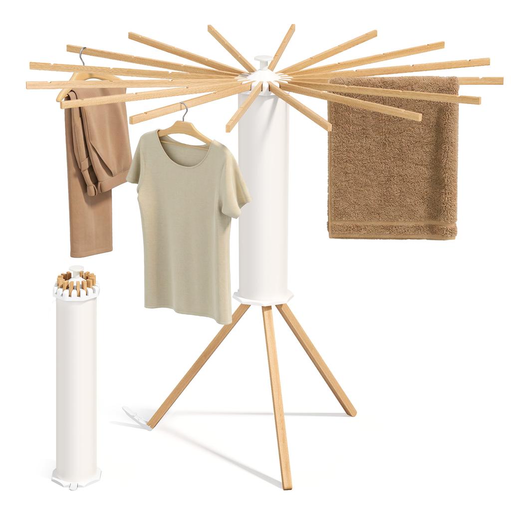 SONGMICS Clothes Drying Rack, Rotary Foldable Clothes Airer, Portable Laundry Drying Stand, Space-Saving, Rotatable, Freestanding