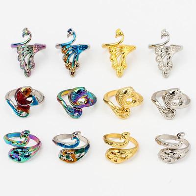Anello Aperto Pavone Vintage: Gioielli Animali Regolabili in Stile Etnico per Coppie
