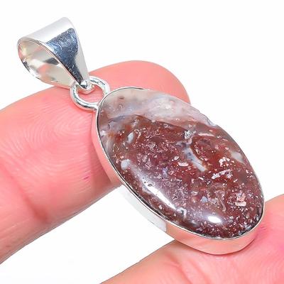 Naturalny srebrny liść jaspisu kamień szlachetny 925 srebro wisiorek 1.69" h9a27