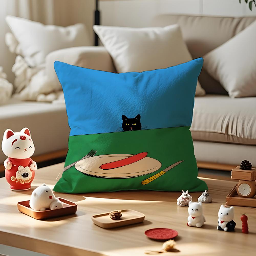 Parody Art Illustration Cushion Cover Anti-dustmite Pillowcase Invisible Zipper Silky Short Plush Sofa Cushion Cover