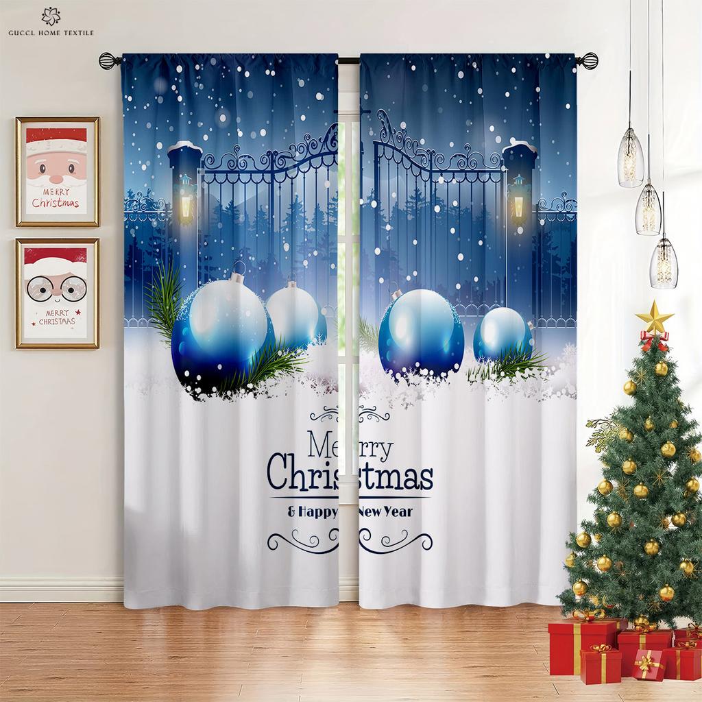 Cartoon Weihnachten Schneemann Weihnachtsmann Druck Fenster Vorhang, Schlafzimmer, Wohnzimmer, Neujahrsdekoration, Weihnachtsgeschenk, 2 Stück