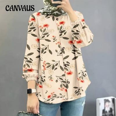 Plus Size Women's New Fashion Puffed Sleeve Floral Shirt