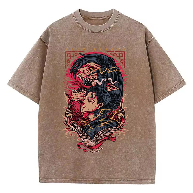 Anime Attack On Titan TShirt Hip Hop Oversized Streetwear Vintage Printed Washed Short Sleeve T Shirt Summer Male Tops