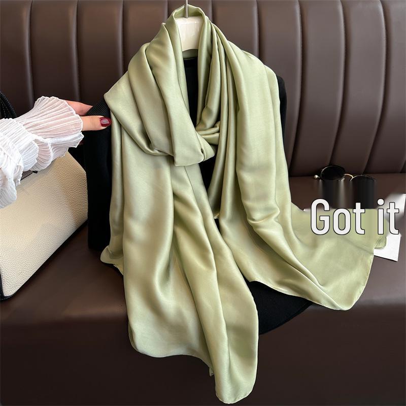 Versatile Silk-Like Scarf: Women's Spring/Summer Plain Gauze Wrap - Headscarf, Beach Towel, or Korean Satin Style