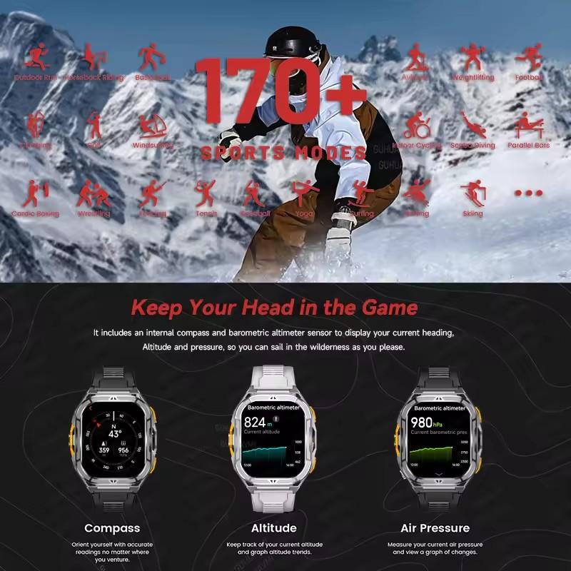 TREX3 Built-in GPS Smart Watch 10ATM Waterproof Compass 530mAh Battery Bluetooth Call 70+sports Modes Men Watches 1.96-inch AMOLED HD Smartwatch