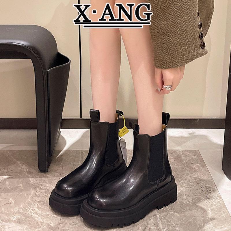 Leather Cigarette Boots Women's Chelsea Boots Short Boots 2025 Autumn and Winter New Thick-soled Height-increasing British Martin Boots Single Boots