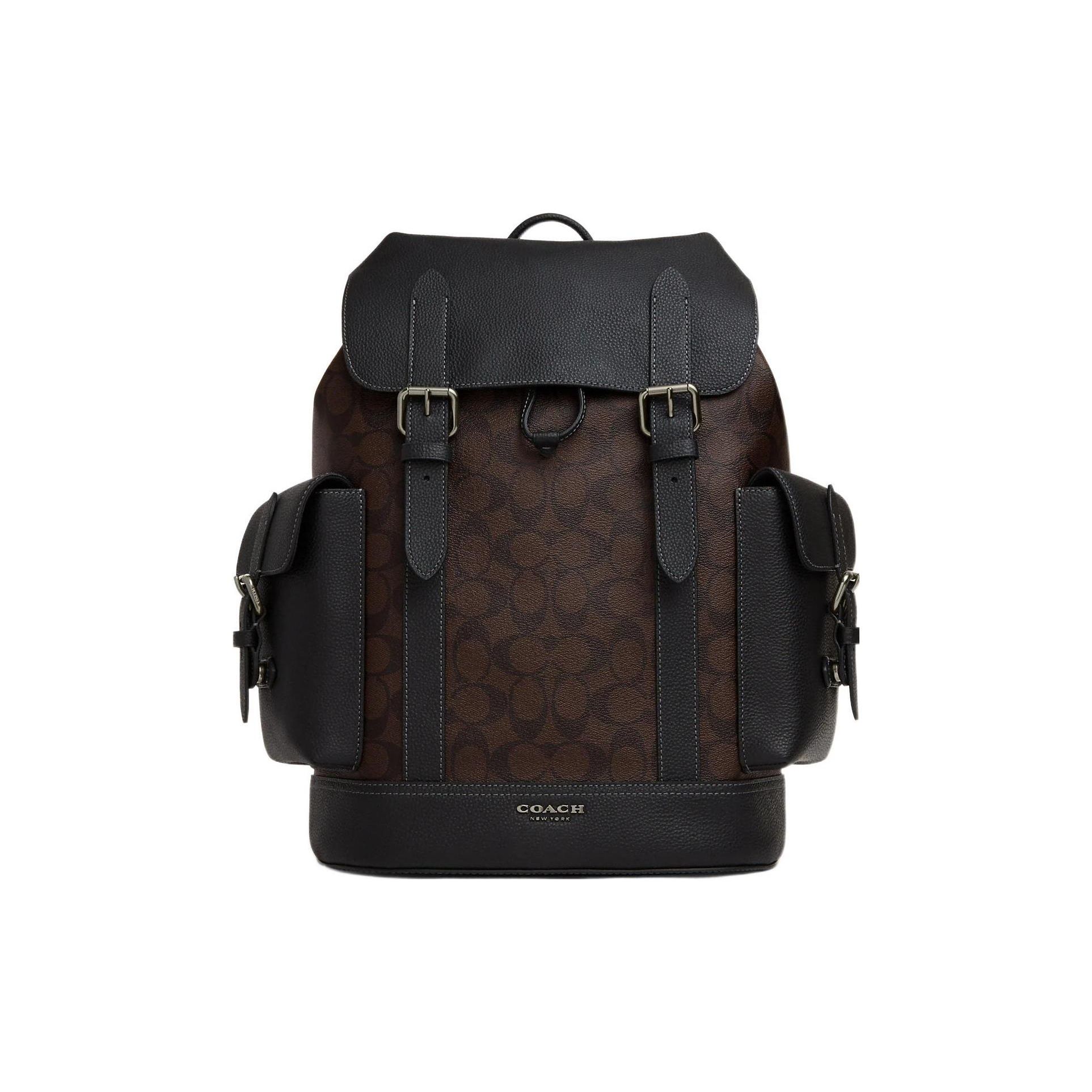 Coach Men's Brown/Black Hudson 30 Large Capacity Flap Drawstring Closure Coated Canvas And Leather Backpack Backpack Cb839-Qbmah
