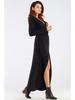 Viscose Maxi Dress with Envelope Neckline, Black XL