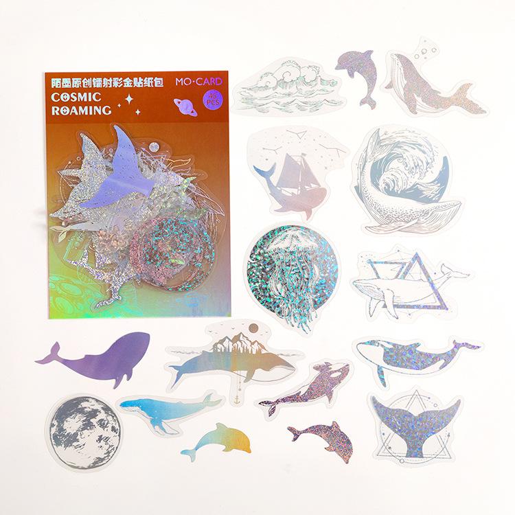 45 Sheets Gold Foil Laser Sticker Pack Sparkling Holographic Effect Self-Adhesive For Journal Scrapbook DIY Craft Decoration