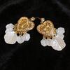 Silver Needle Light Luxury Heart Petal Rhinestone Pearl Tassel Earrings – High-End Retro Niche Jewelry