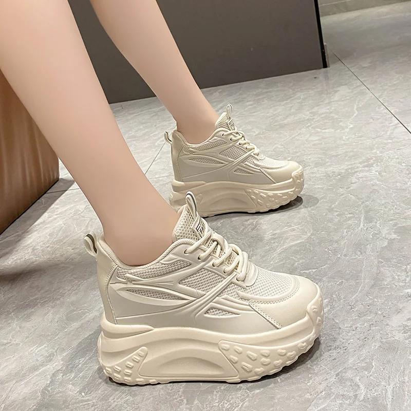 Fashion Hollow High Heels 10cm Sneakers Chunky Casual Autumn Spring Platform Wedge High Fashion Breathable Women Summer Shoes